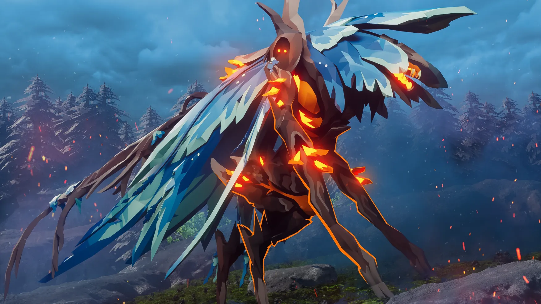 Winged elemental creature in a stormy Creatures of Sonaria forest